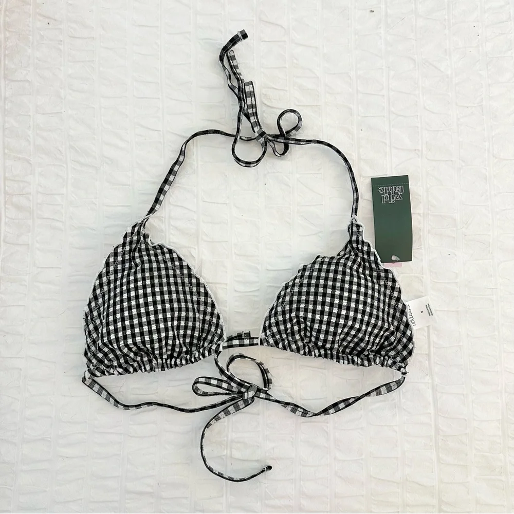 NWT Wild Fable Gingham Ruffle Bikini Top - Picture 1 of 5